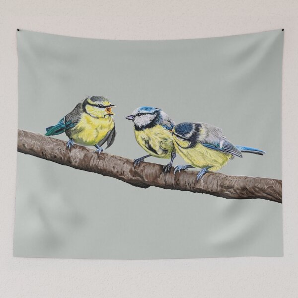 Item preview, Blue Tits sitting on a branch - twittering birds designed and sold by IslesArt.