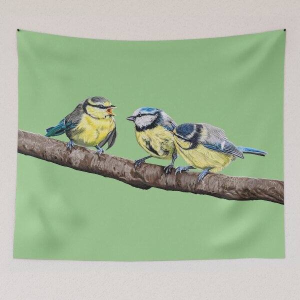 Item preview, Blue Tits sitting on a branch - twittering birds designed and sold by IslesArt.