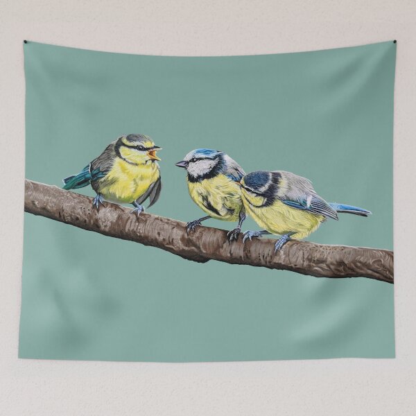 Item preview, Blue Tits sitting on a branch - twittering birds designed and sold by IslesArt.