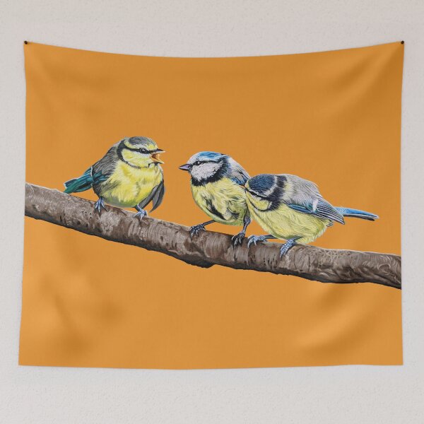 Item preview, Blue Tits sitting on a branch - twittering birds designed and sold by IslesArt.