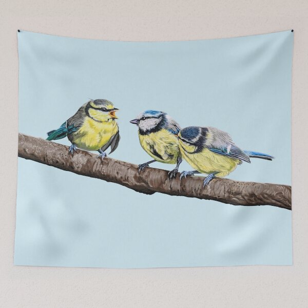 Item preview, Blue Tits sitting on a branch - twittering birds designed and sold by IslesArt.