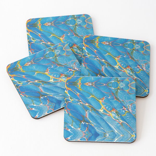 Item preview, MARBLED PAPER,ABSTRACT RED  YELLOW GREEN SHADES IN BLUE designed and sold by BulganLumini.