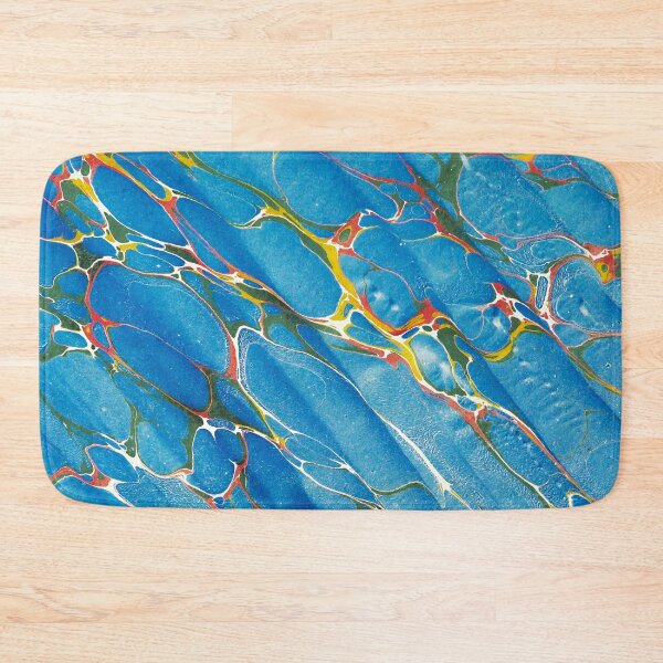 Item preview, MARBLED PAPER,ABSTRACT RED  YELLOW GREEN SHADES IN BLUE designed and sold by BulganLumini.