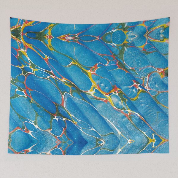 Item preview, MARBLED PAPER,ABSTRACT RED  YELLOW GREEN SHADES IN BLUE designed and sold by BulganLumini.