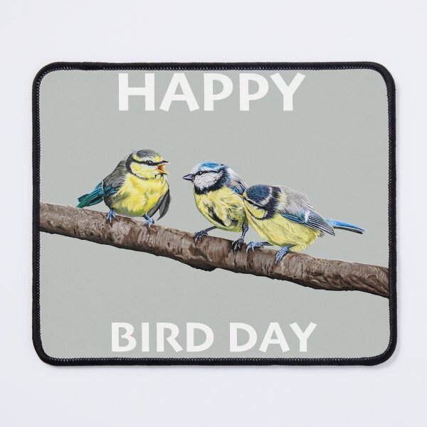 Item preview, HAPPY BIRD DAY Blue Tits sitting on a branch - twittering birds designed and sold by IslesArt.