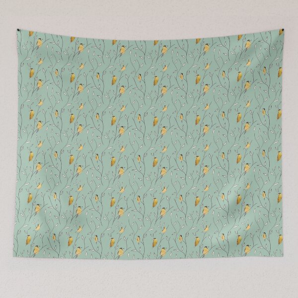 Item preview, Pretty golden yellow birds on mint green designed and sold by siskikalla.