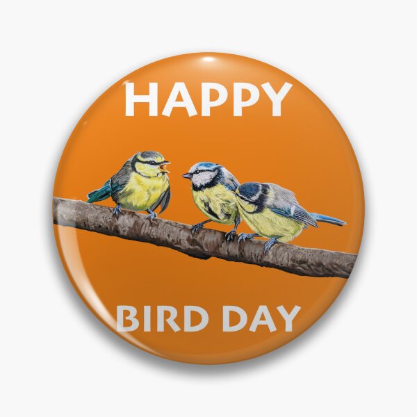 Item preview, HAPPY BIRD DAY Blue Tits sitting on a branch - twittering birds designed and sold by IslesArt.