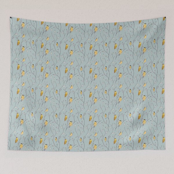 Item preview, Copy of Pretty golden yellow birds on mint green designed and sold by siskikalla.