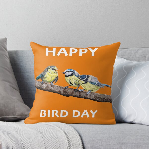 Item preview, HAPPY BIRD DAY Blue Tits sitting on a branch - twittering birds designed and sold by IslesArt.