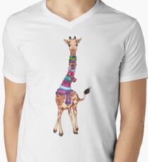 Cold Outside - Cute Giraffe Illustration Men's V-Neck T-Shirt