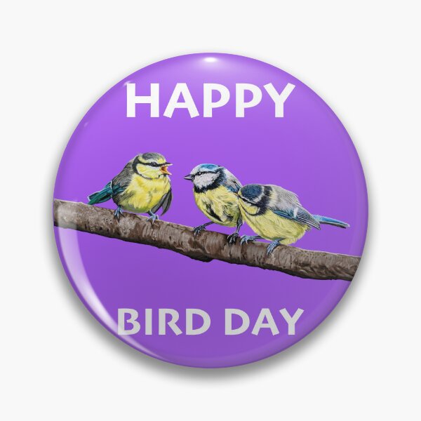 Item preview, HAPPY BIRD DAY Blue Tits sitting on a branch - twittering birds designed and sold by IslesArt.
