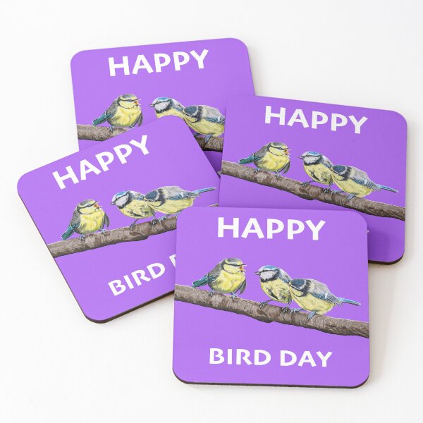 Item preview, HAPPY BIRD DAY Blue Tits sitting on a branch - twittering birds designed and sold by IslesArt.