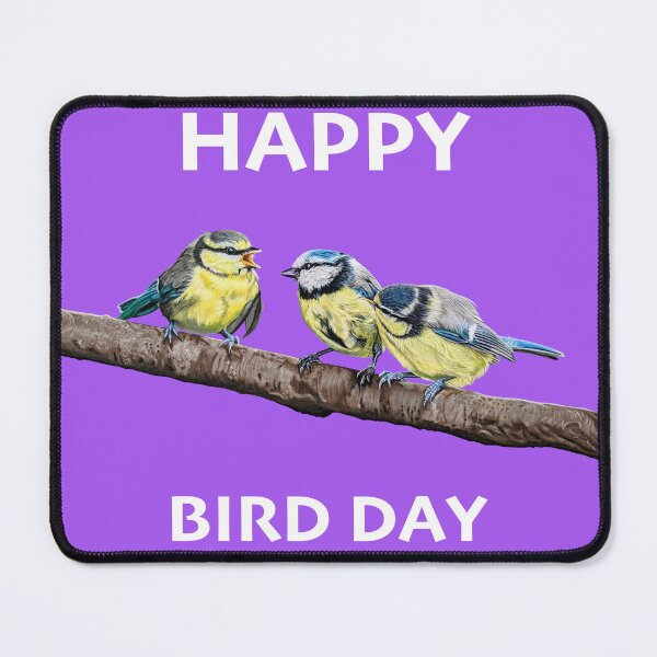 Item preview, HAPPY BIRD DAY Blue Tits sitting on a branch - twittering birds designed and sold by IslesArt.
