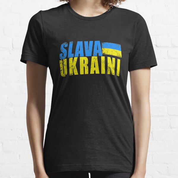 Item preview, SLAVA UKRAINI with UKRAINIAN FLAG DISTRESSED designed and sold by LoveAndDefiance.