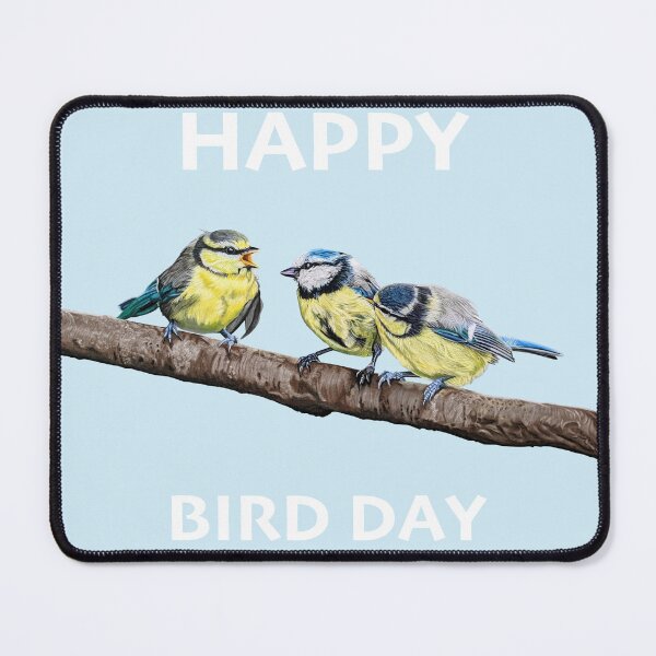 Item preview, HAPPY BIRD DAY Blue Tits sitting on a branch - twittering birds designed and sold by IslesArt.