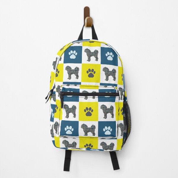 Item preview, Cavapoo Dog & Paw Repeating Blue & Yellow Grid designed and sold by AMSonArt.