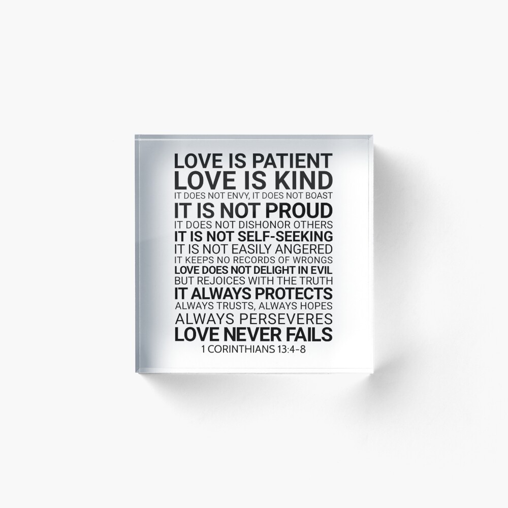 Love Is Patient, Love Is Kind, 1 Corinthians 13:4-8, Bible Verse, Christian Gift, Wedding Decor Art Board Print