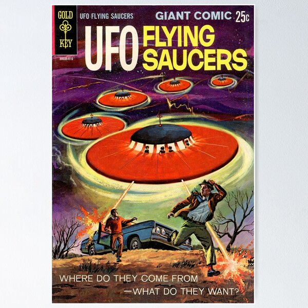 Item preview, UFO FLYING SAUCERS retro comic cover - Vintage Art from 1968 designed and sold by RetroTeeStudio.