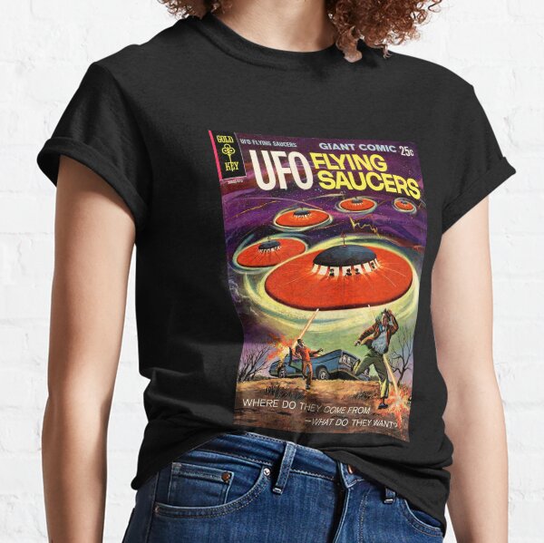 Item preview, UFO FLYING SAUCERS retro comic cover - Vintage Art from 1968 designed and sold by RetroTeeStudio.