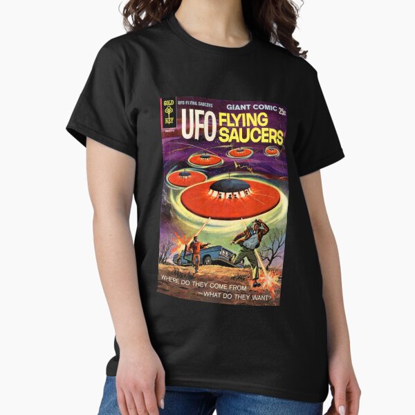 Item preview, UFO FLYING SAUCERS retro comic cover - Vintage Art from 1968 designed and sold by RetroTeeStudio.