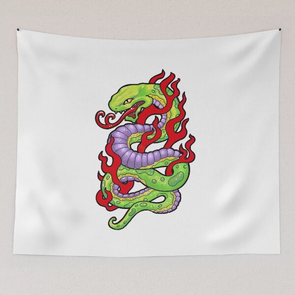 Item preview, Green snake with red flames, 90s tattoo style designed and sold by weilertsen.