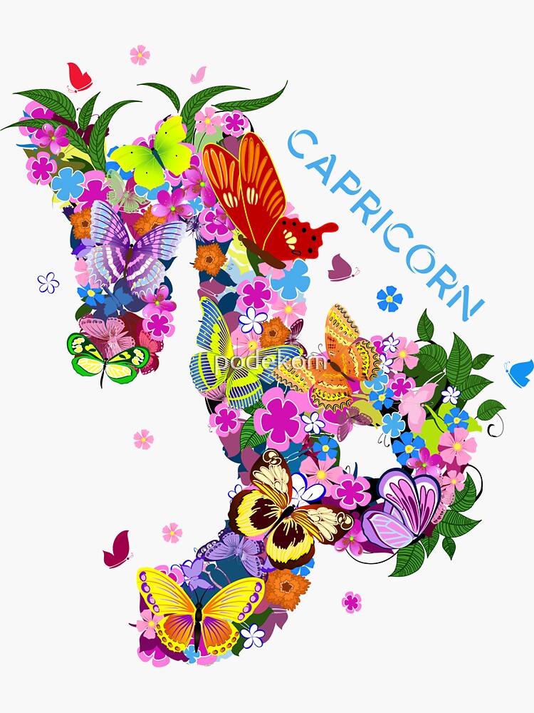 "Horoscope Flowers Capricorn, Zodiac Flowers Capricorn, Astrology Symbol" Sticker by podekom