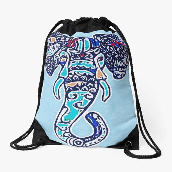 Digital Elephant Illustration Drawstring Bag