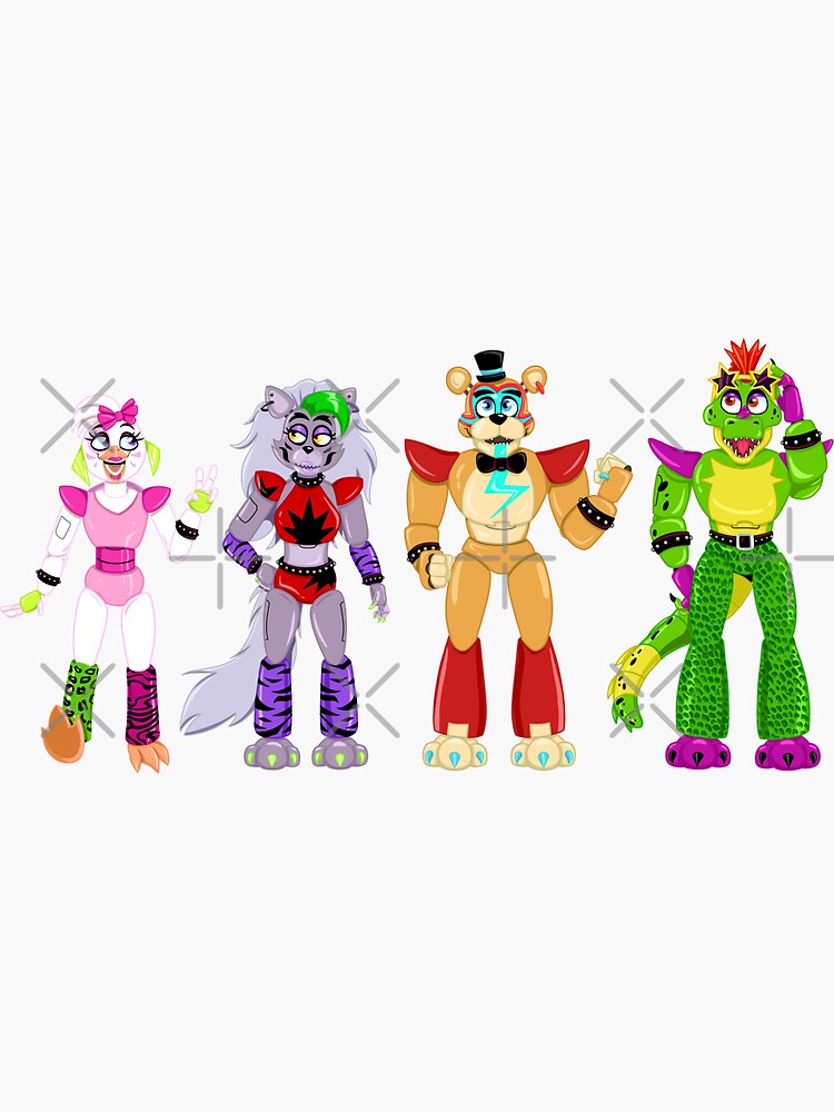 freddy fazbear, glamrock freddy, chica, glamrock chica, and