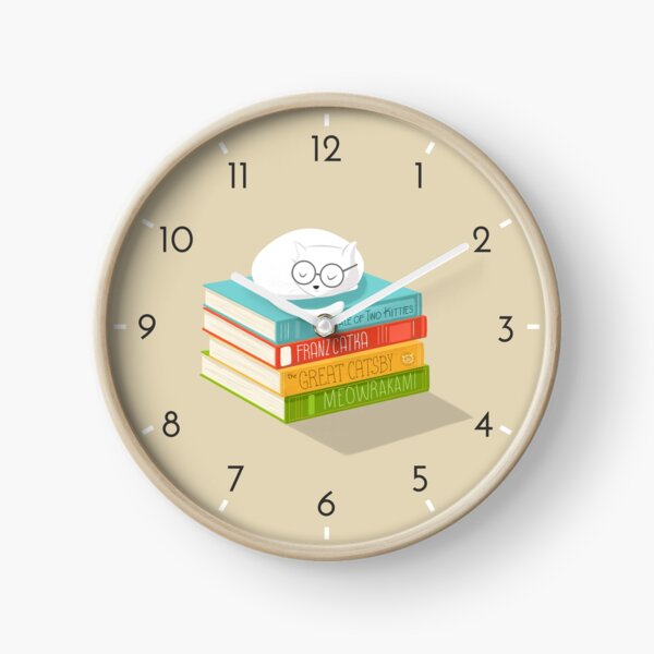 The Cat Loves Books Clock