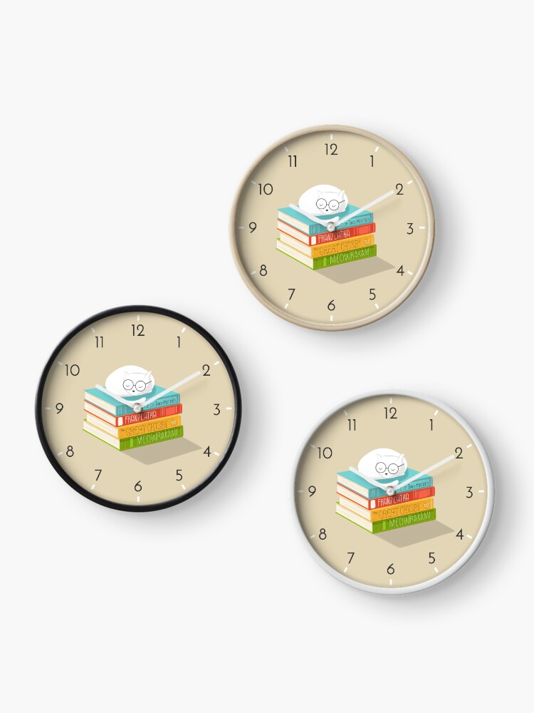 Thumbnail 3 of 4, Clock, The Cat Loves Books designed and sold by cartoonbeing.