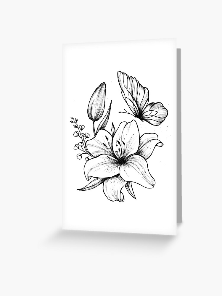 Hand Drawn Bunch With Flowers And Butterflies Stock Illustration - Download  Image Now - Flower, Line Art, Bunch - iStock