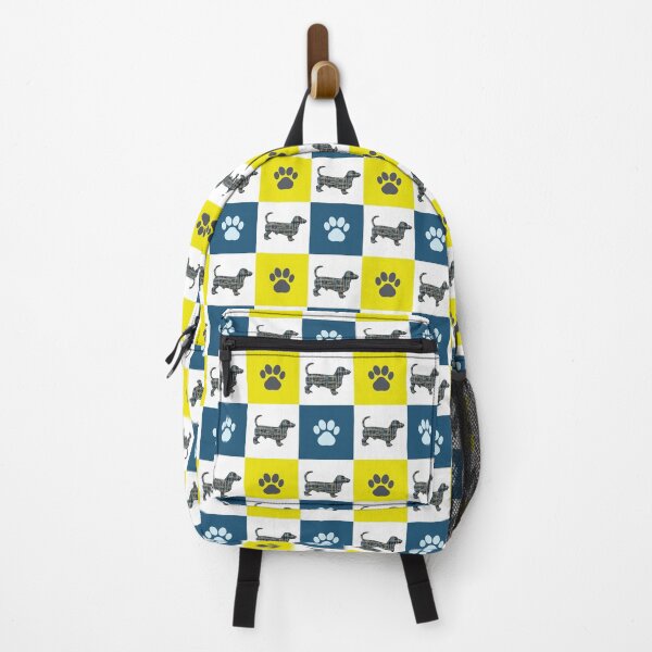 Item preview, Dachshund Dog & Paw Repeating Blue & Yellow Grid designed and sold by AMSonArt.
