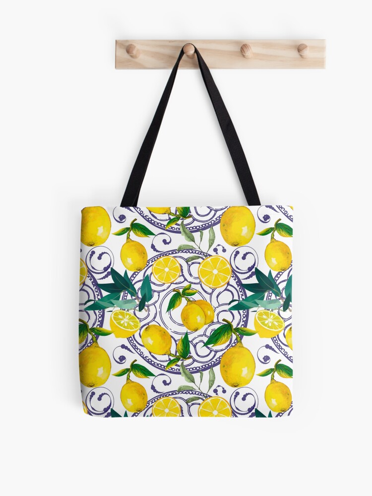 Lemon print 2025 tote bag