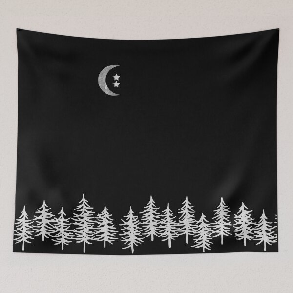 Item preview, Gray Crescent Moon and Stars in Night/Dark/Black Forest w/Trees designed and sold by ShaunSandhu.