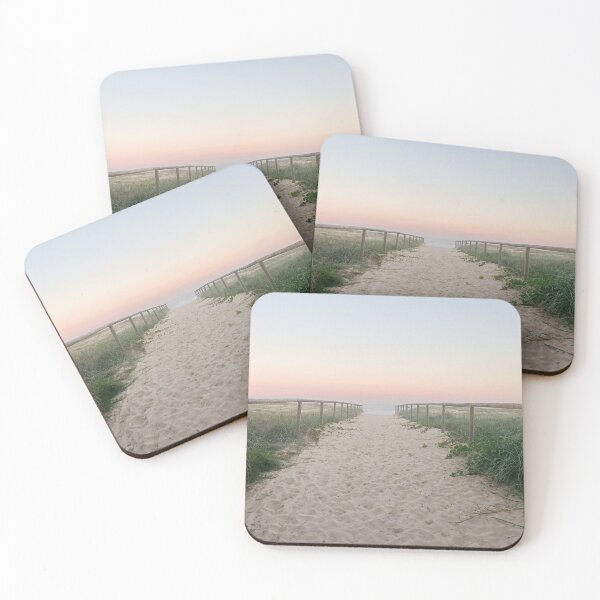 Item preview, sandy beach entrance, photography, modern art, sunset, blue sky, sea designed and sold by MarJul.