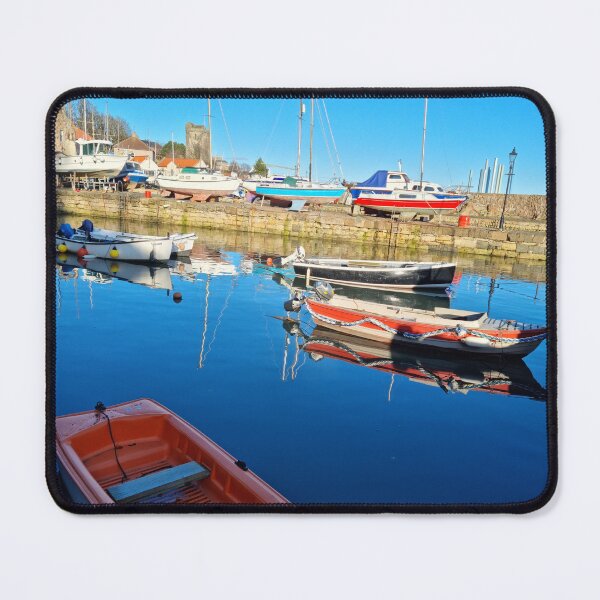 Item preview, Vibrant shades of red and blue of the fishing boats at Dysart Harbour in Kirkcaldy designed and sold by S-and-W-4ever.