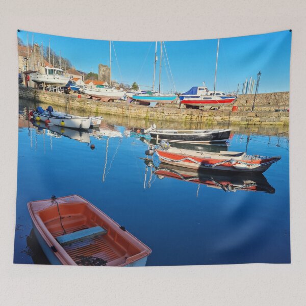 Item preview, Vibrant shades of red and blue of the fishing boats at Dysart Harbour in Kirkcaldy designed and sold by S-and-W-4ever.