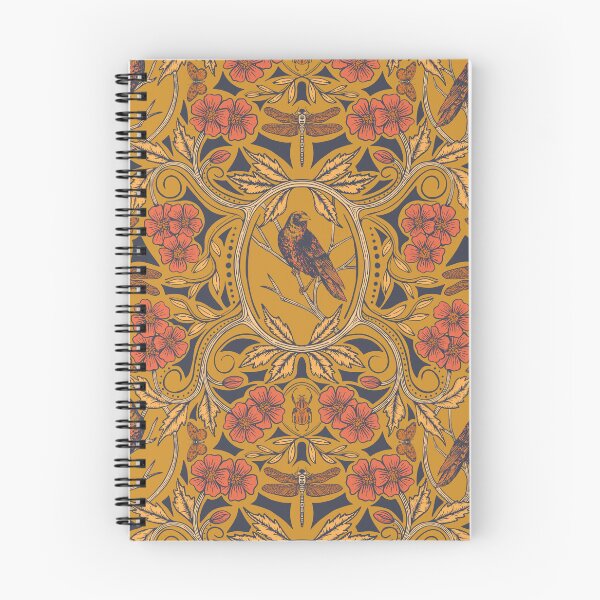 Item preview, Warm Mustard Yellow & Orange Crow & Dragonfly Floral designed and sold by somecallmebeth.