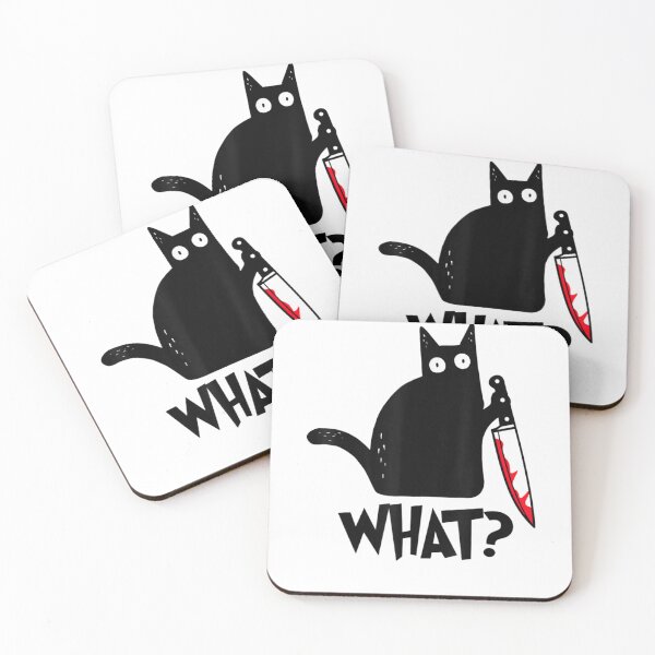 Item preview, Cat What Black Cat, Murderous Cat With Knife Sticker designed and sold by AlexejKlein.