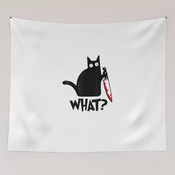 Item preview, Cat What Black Cat, Murderous Cat With Knife Sticker designed and sold by AlexejKlein.