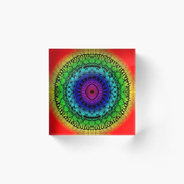 Rainbow Mandala Acrylic Block