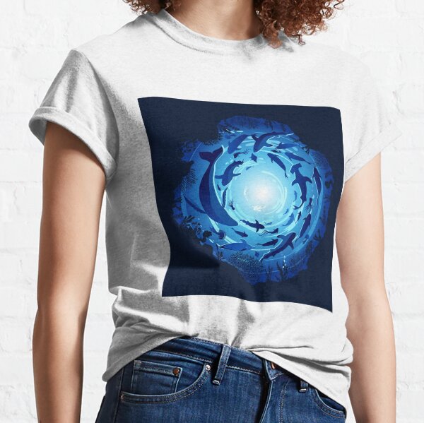Underwater landscape, Abstract, Ocean, Sharks, Whale, Turtle Classic T-Shirt