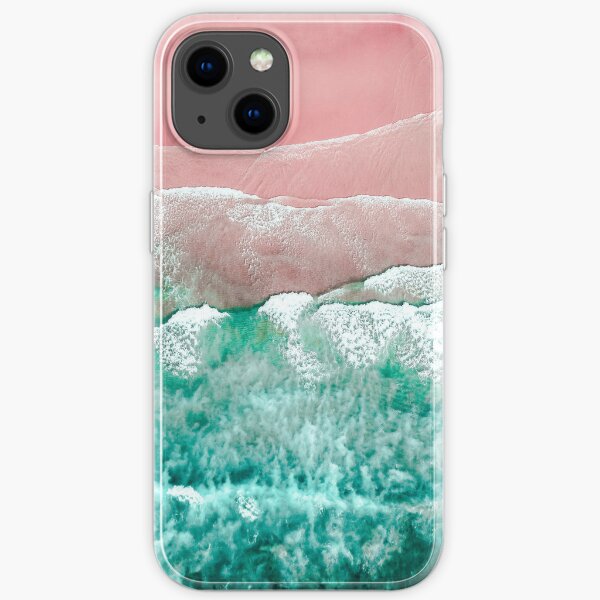 Crashing sea waves onto pink sandy beach shore, Swimming, Travel, Ocean, Surfing iPhone Soft Case