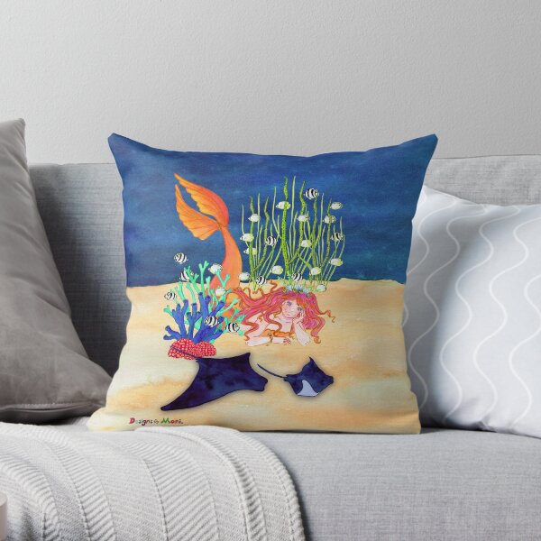 Mermaid and Rays Throw Pillow