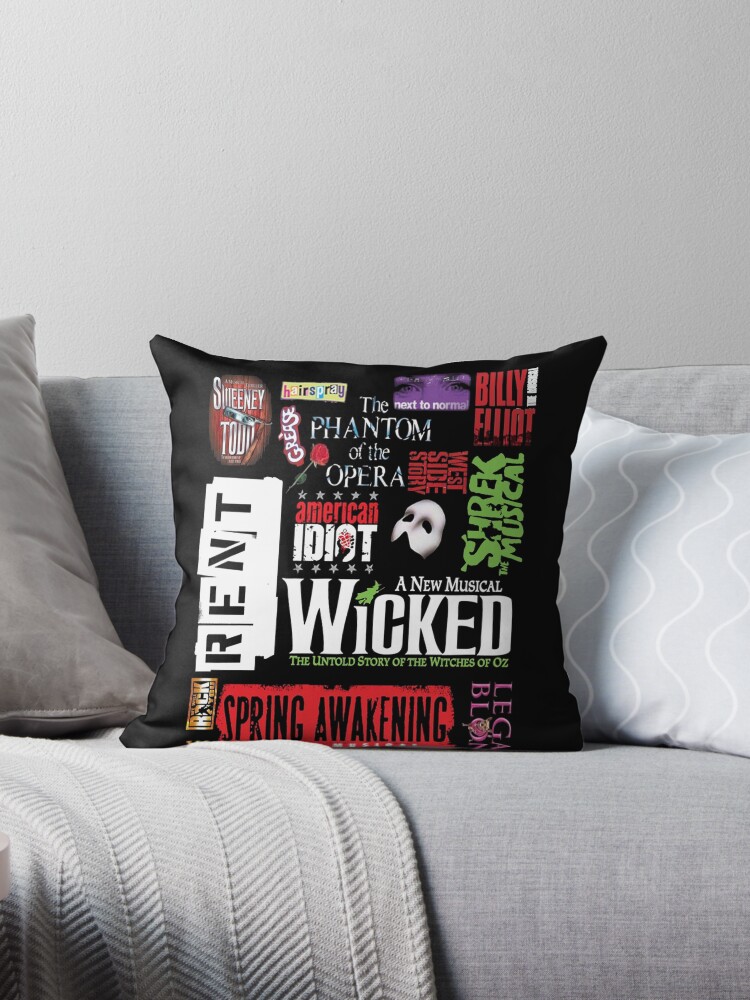 broadway musical collage throw pillows by lucybrenda redbubble