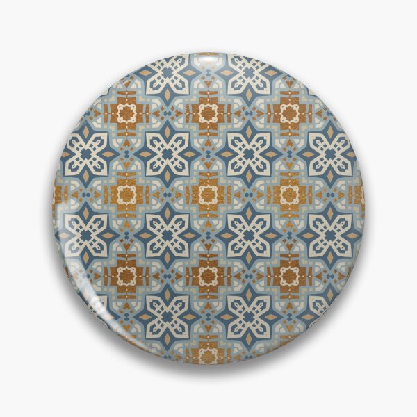 Item preview, Geometric tile pattern, with mix of smooth port blue, and gold ochre oil paint texture designed and sold by Orianah.