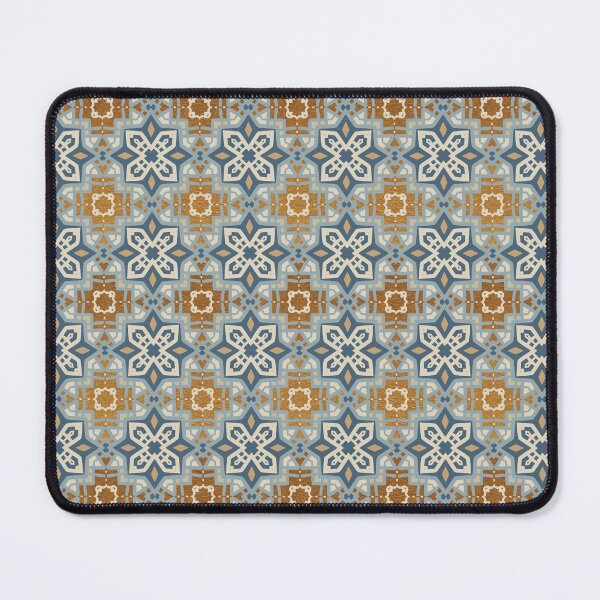 Item preview, Geometric tile pattern, with mix of smooth port blue, and gold ochre oil paint texture designed and sold by Orianah.