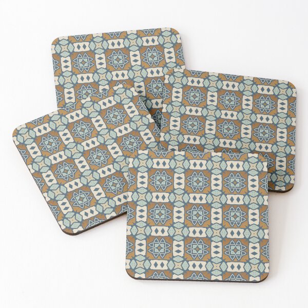 Item preview, Geometric tile pattern, with mix of smooth port blue, and gold ochre oil paint texture designed and sold by Orianah.