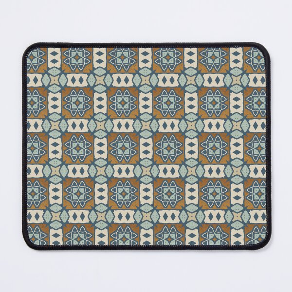 Item preview, Geometric tile pattern, with mix of smooth port blue, and gold ochre oil paint texture designed and sold by Orianah.