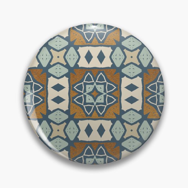Item preview, Geometric tile pattern, with mix of smooth port blue, and gold ochre oil paint texture designed and sold by Orianah.